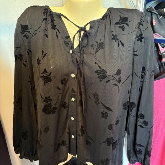 PXL Petite Black Roses Blouse Tie CURE - Picture 2 of 6